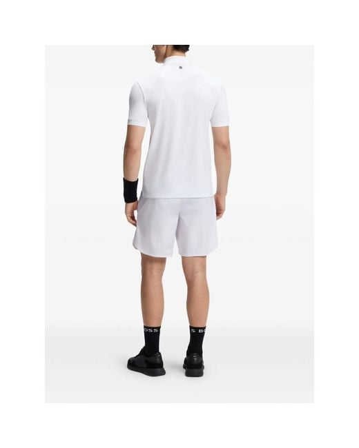 Boss White Logo-Print Polo Shirt for men