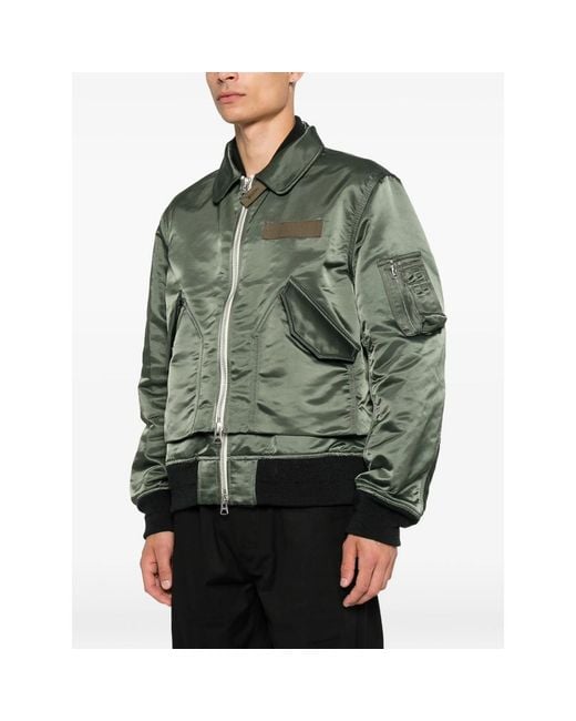 Sacai Green Layered Zip-Fastening Jacket for men