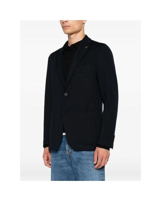Tagliatore Black Single-Breasted Buttoned Blazer for men