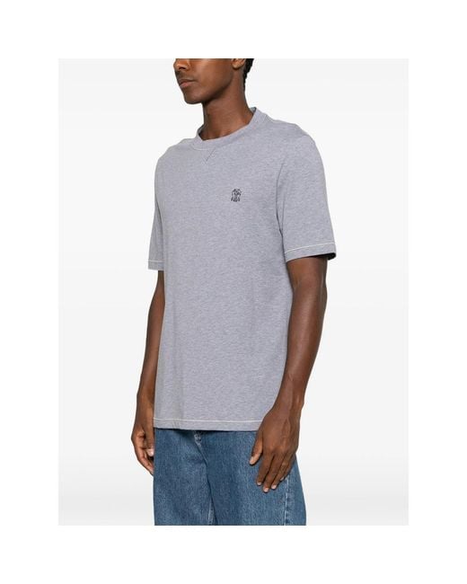 Brunello Cucinelli Gray Logo-Embroidered T-Shirt for men