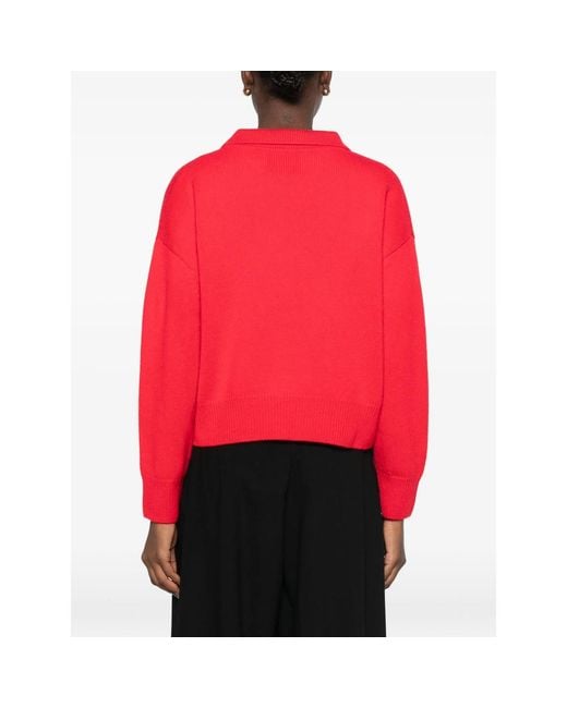 Soft Goat Red Polo-Collar Knitted Sweater