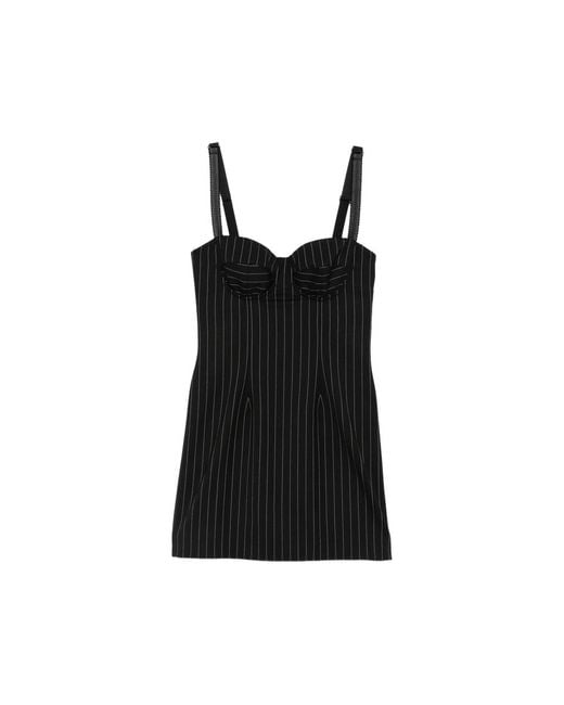 Dolce & Gabbana Black Pinstripe-Print Sweetheart-Neck Dress