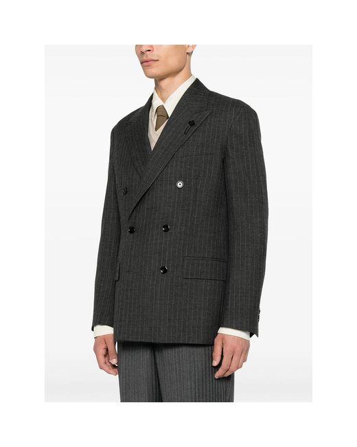 Lardini Black Pinstripe-Pattern Double-Breasted Blazer for men