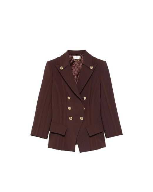Elisabetta Franchi Brown Double-Breasted Jacket