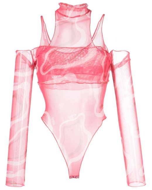 Julfer Pink Janet Wave-Print Bodysuit