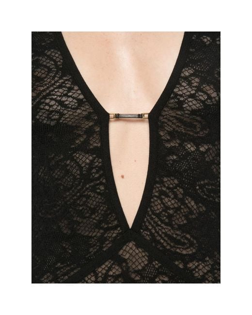 Elisabetta Franchi Black Lace-Panelled Long-Sleeve Maxi Dress