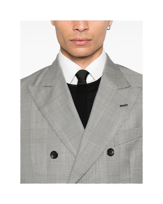 Reveres 1949 Gray Double-Breasted Checked-Pattern Suit for men