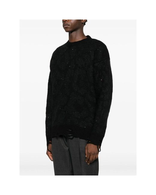 Laneus Black Distressed-Finish Sweater for men