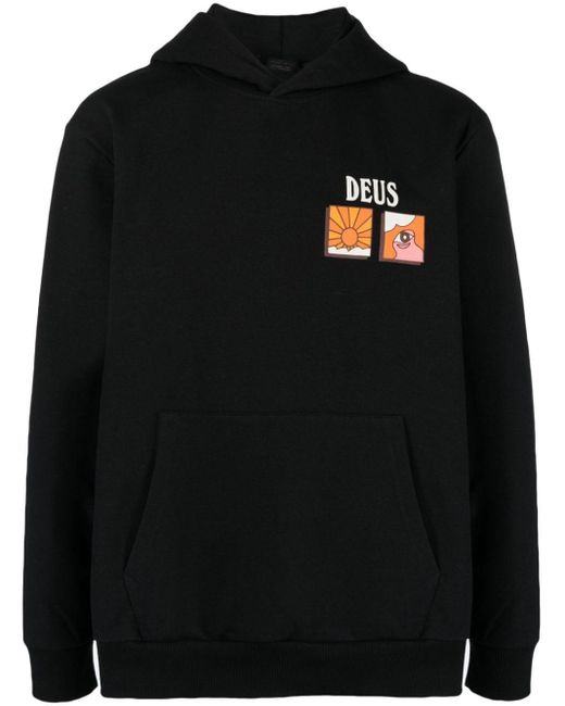 Deus Ex Machina Black Logo-Print Cotton Hoodie for men
