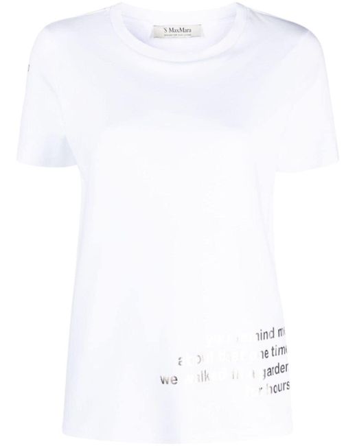 Max Mara White 'Max Mara Slogan-Print Cotton T-Shirt