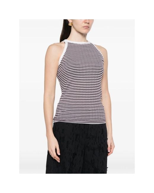 Aragona Purple Striped-Pattern Ribbed Top