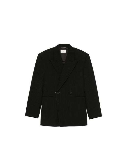 Saint Laurent Black Pinstripe Double-Breasted Blazer for men