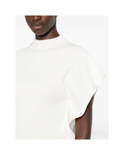 CFCL White Portrait Ruffled-Sleeve Ribbed Top