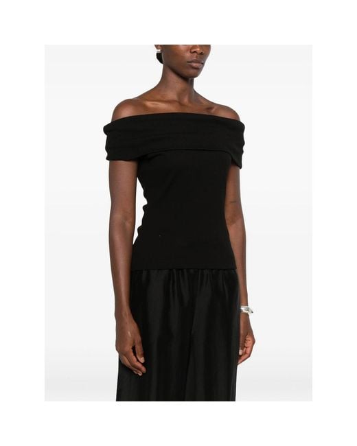 Gestuz Black Drew Off-Shoulder Ribbed-Knit Top