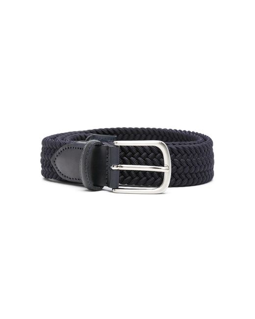 Eraldo Black Leather-Trim Interwoven Belt for men