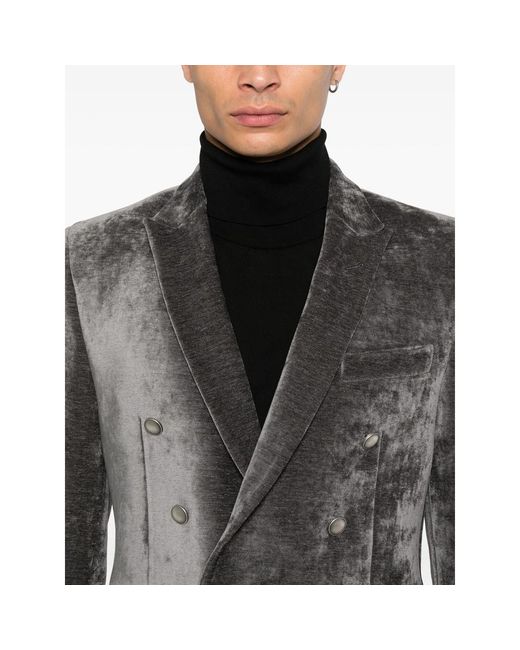 Reveres 1949 Gray Double-Breasted Velvet Jacket for men