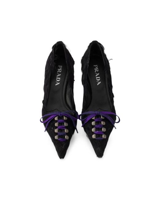 Prada Black Feather-Embellished Satin Pumps