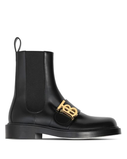 Burberry Black Tb Plaque Leather Ankle Boots