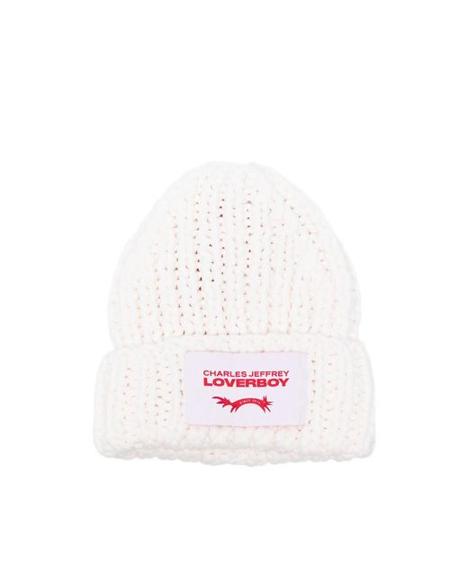 Charles Jeffrey White Chubby Logo-Patch Beanie Hat for men