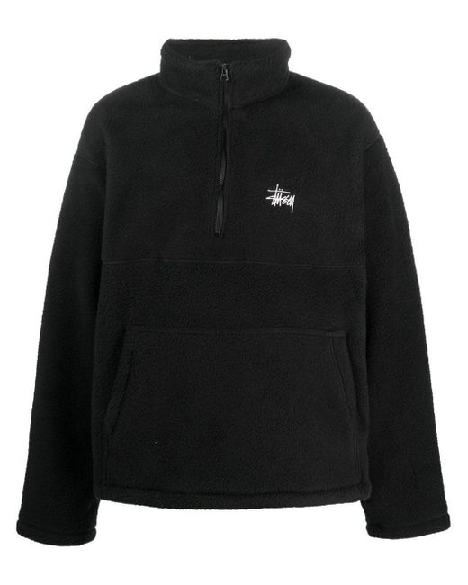 Stussy Black Logo-embroidered Fleece Jacket for men