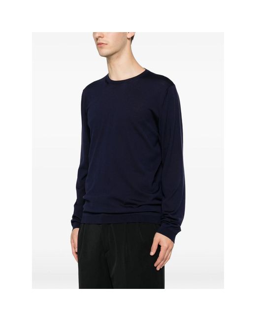 Roberto Collina Blue Fine-Knit Crew-Neck Sweater for men