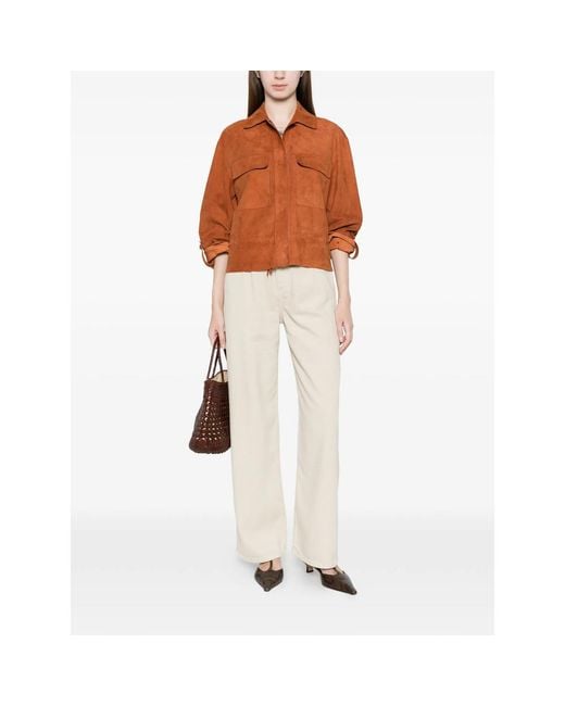 SANTORO Orange Flap-Pocket Suede Jacket