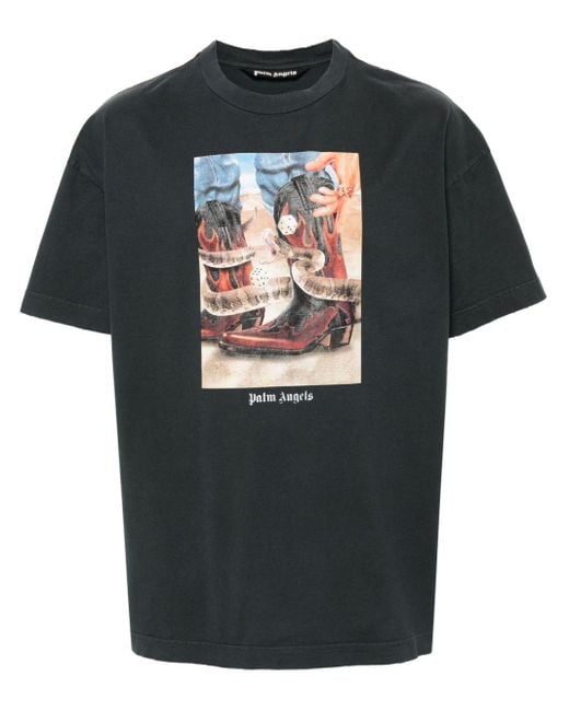 Palm Angels Black T-Shirt With Western Print for men