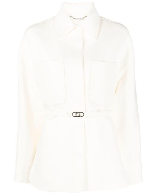Fendi Natural Logo-Buckle Fitted Jacket
