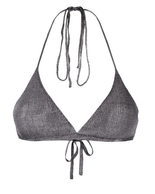 Paloma Wool Gray Metallic-Effect Knitted Bikini Top