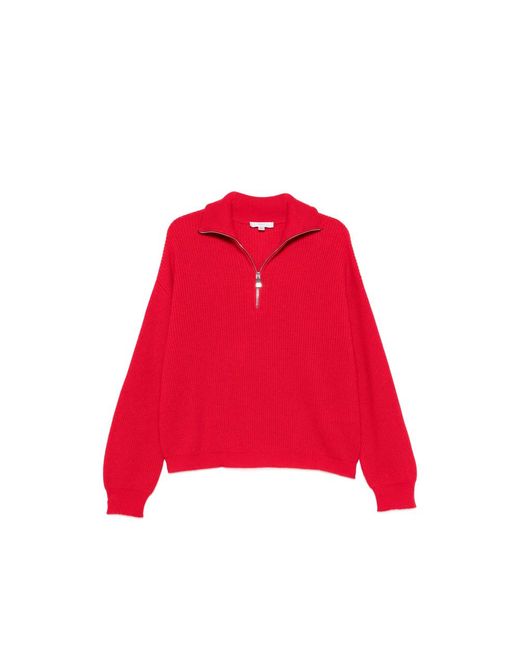 Malo Red Ribbed-Knit Half-Zip Sweater