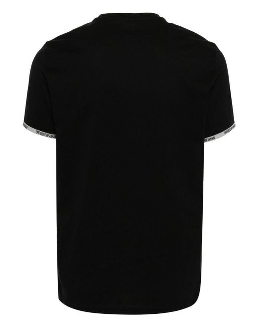 Emporio Armani Black Appliqué-Logo Cotton T-Shirt for men