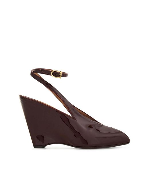 Ferragamo Brown 90Mm Peep-Toe Wedge Pumps
