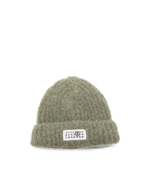 MM6 by Maison Margiela Green Logo-Patch Beanie Hat for men