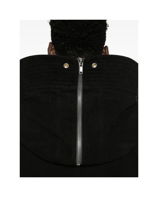 Rick Owens Black Drawstring-Hood Zipped Coat for men