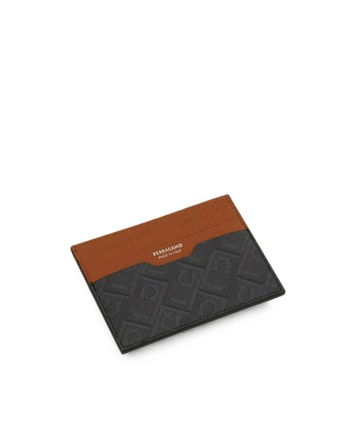 Ferragamo Brown Monogram Credit Card Holder for men