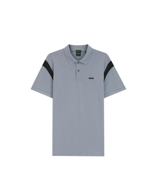 Boss Blue Paddy Contrast-Panel Polo Shirt for men