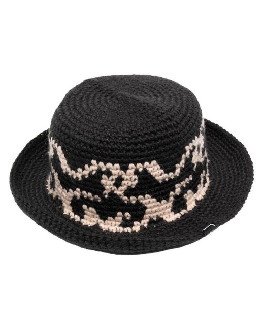 Stussy Black Intarsia-knit Wide-brim Bucket Hat for men