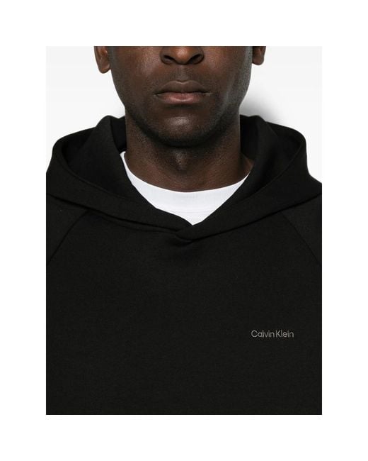 Calvin Klein Black Logo-Print Raglan-Sleeve Hoodie for men