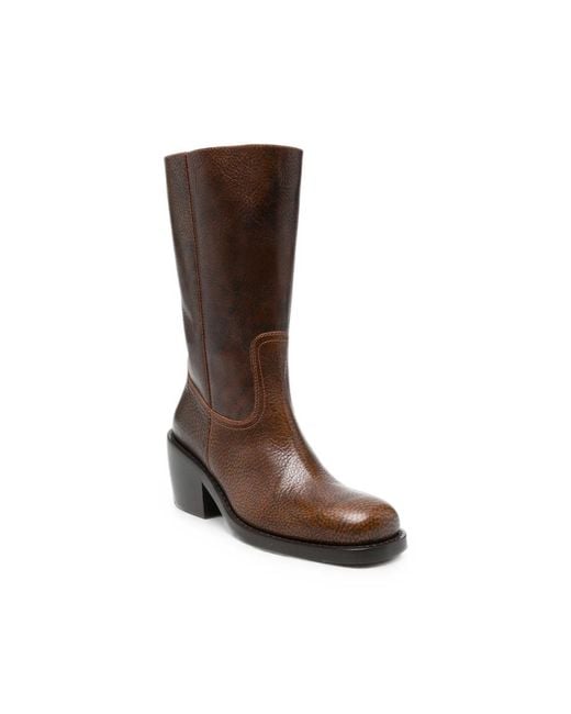 Dries Van Noten Brown Grainy Leather Boots