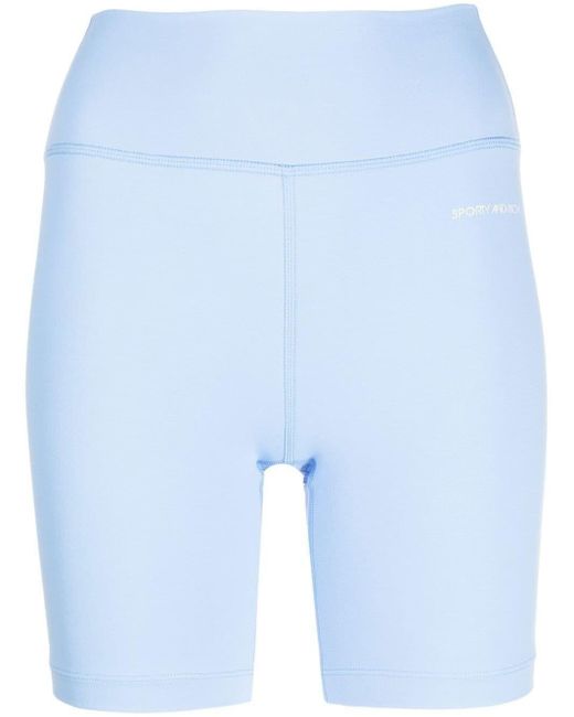Sporty & Rich Blue Logo-Print Biker Shorts