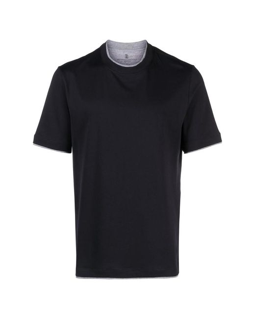 Brunello Cucinelli Black Layered-Effect Cotton T-Shirt for men