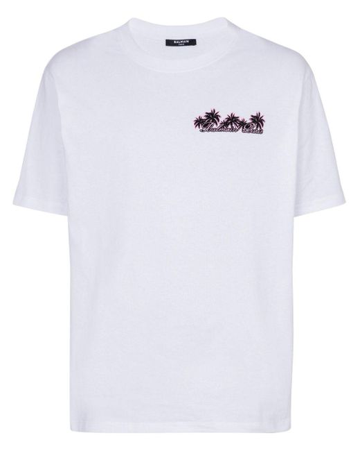 Balmain White Club-print Cotton T-shirt for men