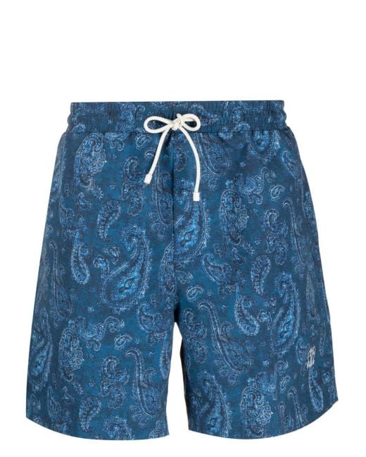 Brunello Cucinelli Blue Paisley-print Swim Shorts for men