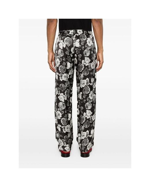 Ernest W. Baker Black Floral-Print Trousers for men