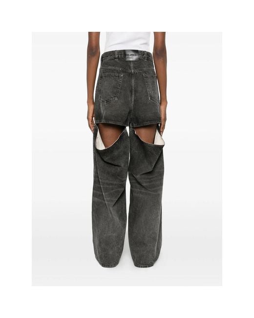 The Attico Gray High-Waisted Wide-Leg Jeans