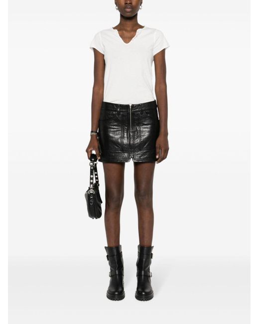 Ba&sh Black Crinkled-Finish Leather Skirt