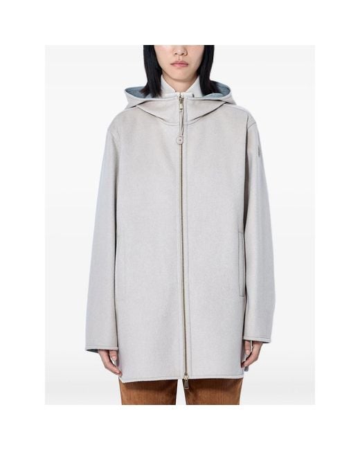 Moncler Gray Hooded Zip-Front Coat