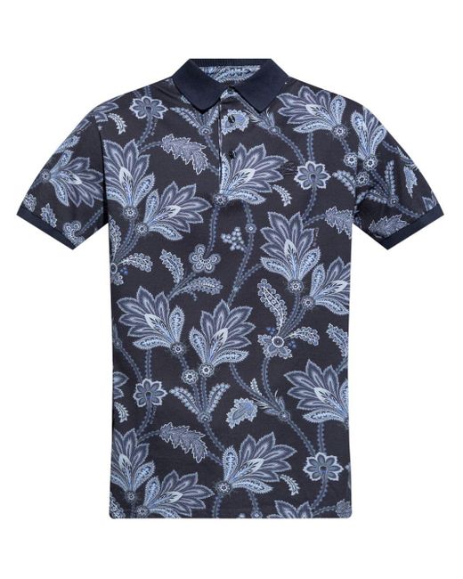 Etro Blue Botanical-Print Cotton Shirt for men
