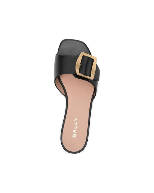 Bally Black Open Toe Flats With-Tone Hardware