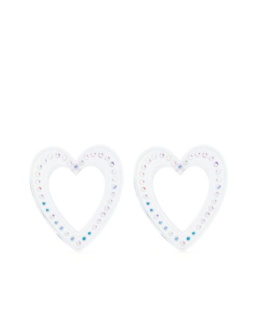 Safsafu White Big Heart Crystal-Embellished Earrings